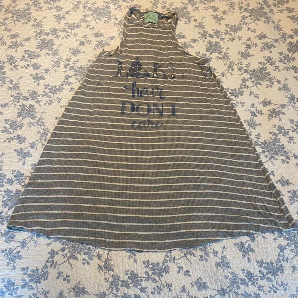 Judith March Gray and White Striped Lake Hair Don’t Care Coverup One Size